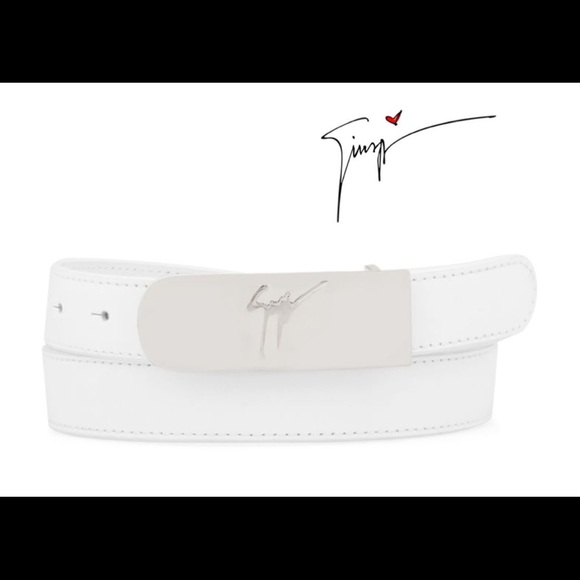 🎁giuseppe zanotti NEW white leather designer BBB logo buckle belt - Picture 2 of 10